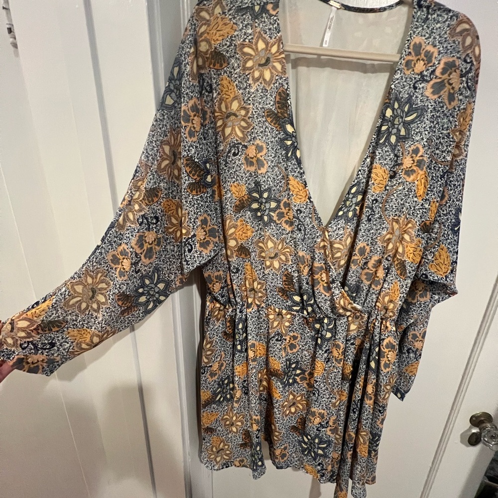 Free People Asymmetrical Floral Dress in Blue and Orange - Picture 3 of 6